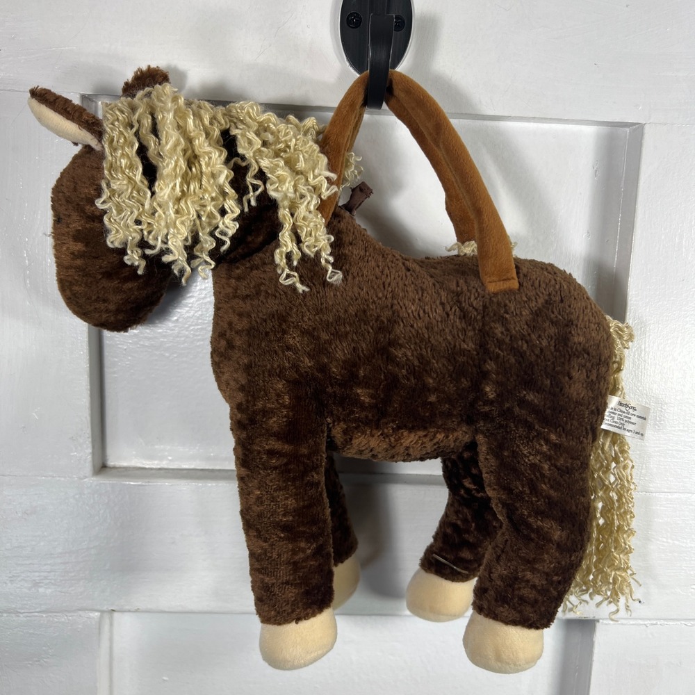 HearthSong Plush Brown Horse Handbag Zippered Novelty Pony Purse Cream Mane Tail